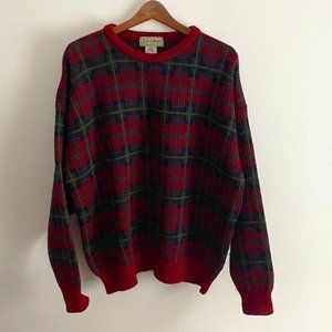 Vintage LL Bean Men’s 100% Pure Wool Plaid Crewneck Sweater XL